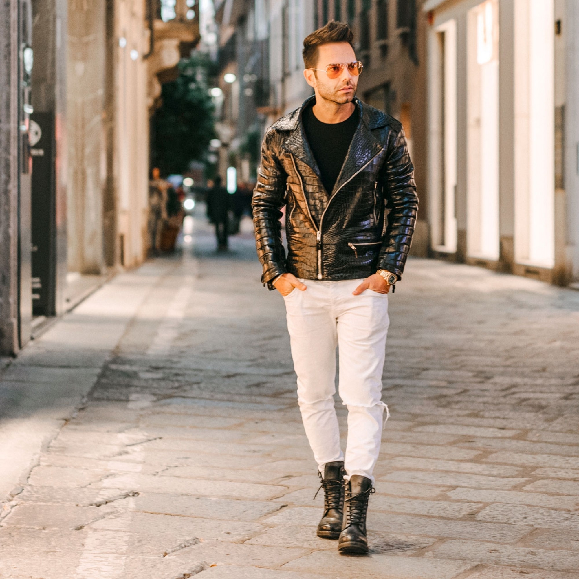 giubbino in pelle coccodrillo