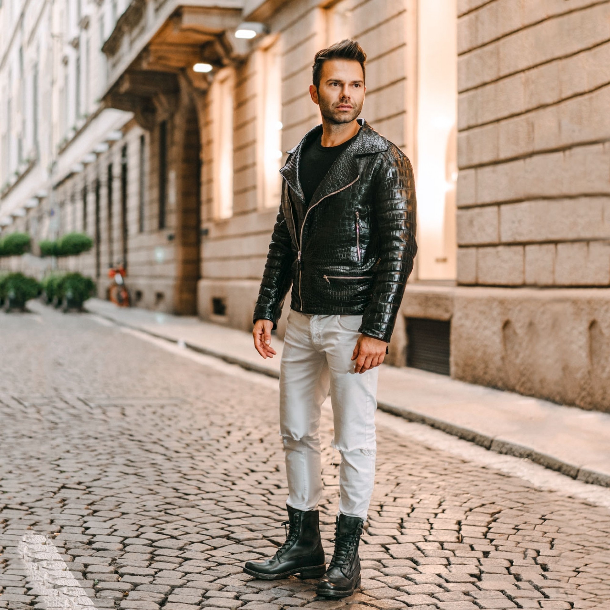 giubbino in pelle coccodrillo