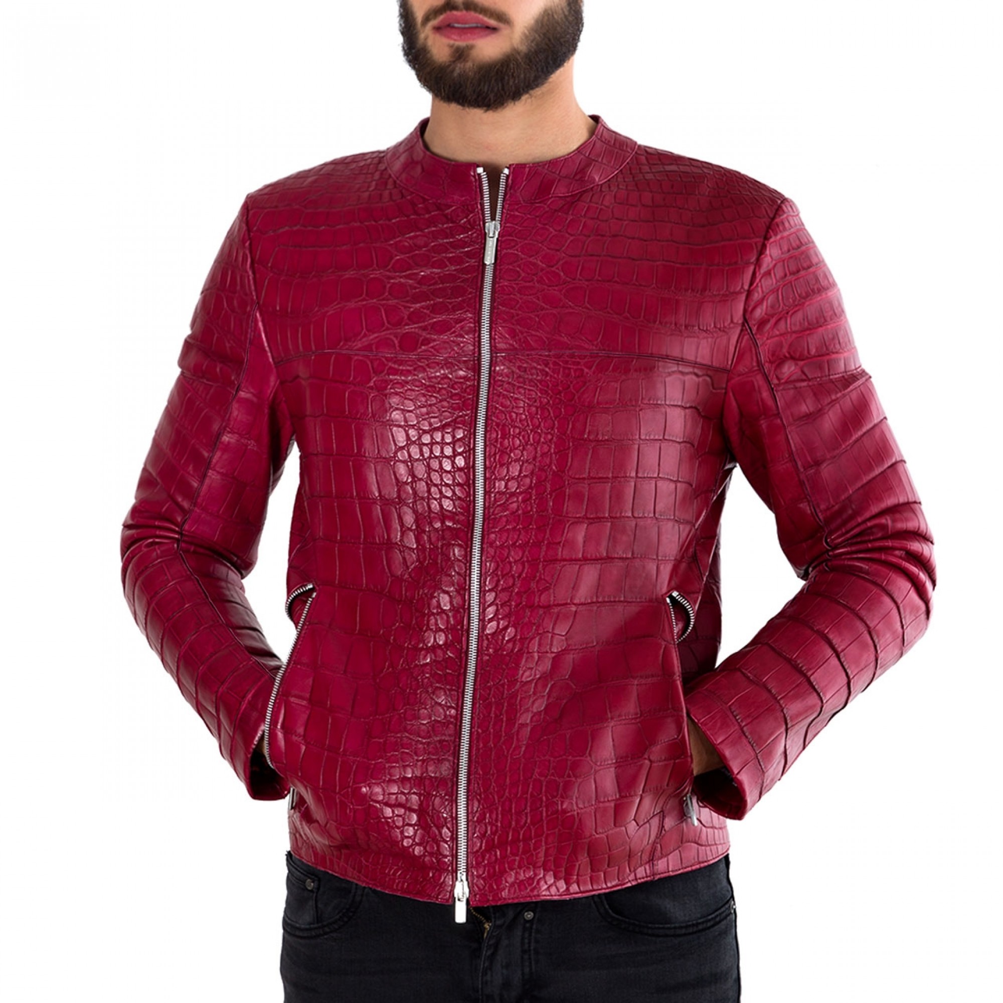 giubbino in pelle coccodrillo